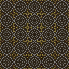 Obraz premium Modern geometric texture. Seamless pattern for wallpaper design. Gold and gray ornament on a black background