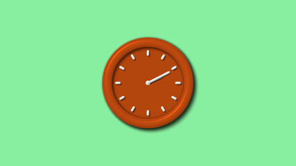 Amazing brown color 3d wall clock on green light background