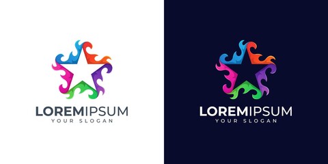 Colorful fire and star logo design