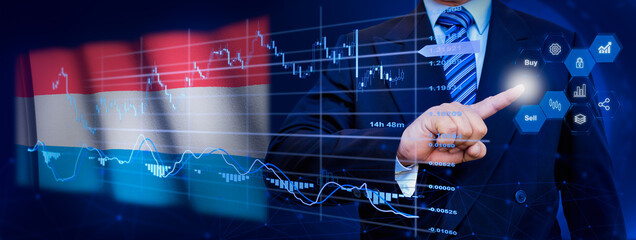 Businessman touching data analytics process system with KPI financial charts, dashboard of stock...