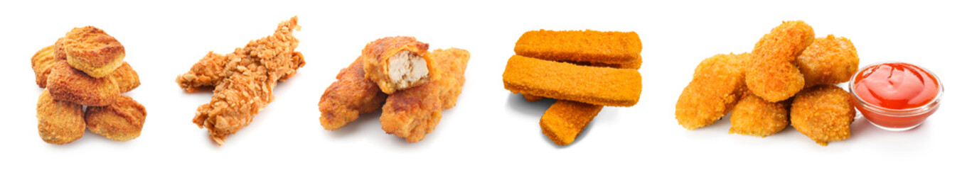 Tasty nuggets on white background