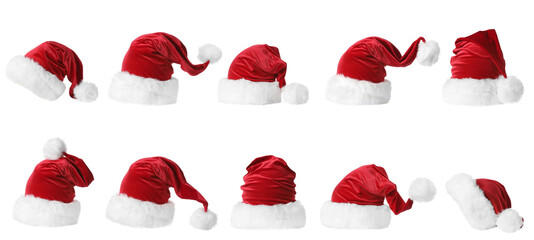 Santa Claus hats on white background