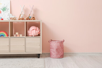 Interior of modern children's room with toys