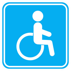 Wheelchair sign. Toilet for disabled people. Blue medical accessibility symbol. The man is handicapped. Vector illustration. Stock image.