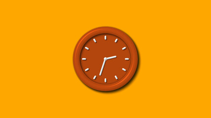 Amazing brown color 3d wall clock on orange color background