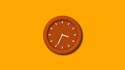 Amazing brown color 3d wall clock on orange color background