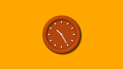 New brown color 3d wall clock on orange color background,clock