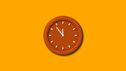 New brown color 3d wall clock on orange color background,clock