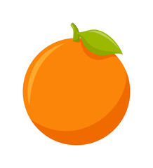 Orange with green leaves isolated on white background, flat design, fruit vector illustration