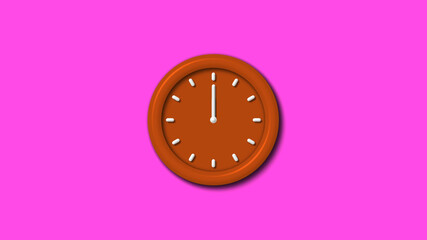 Brown color 12 hours 3d wall clock on pink background,Wall clock