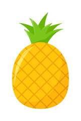 Pineapple with green leaves isolated on white background, flat design, fruit vector illustration