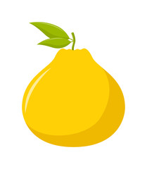 Ugli fruit with green leaves isolated on white background, flat design, fruit vector illustration