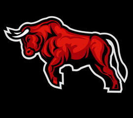 Brand Logo. Jumping Wild Red buffalo bull