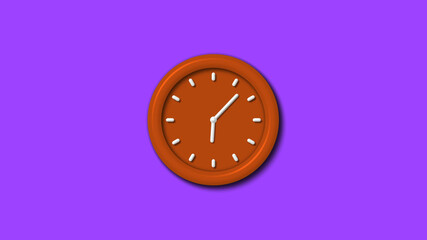 New brown color 3d wall clock on purple background,wall clock