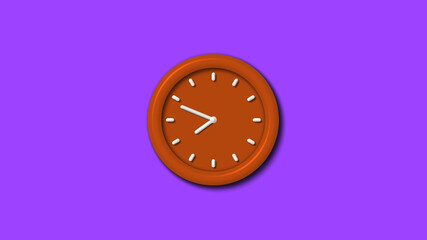 Amazing brown color 3d wall clock on purple background,3d clock