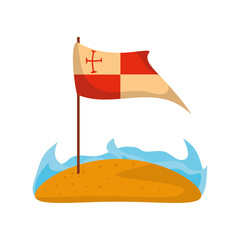 flag in beach, columbus day on white background