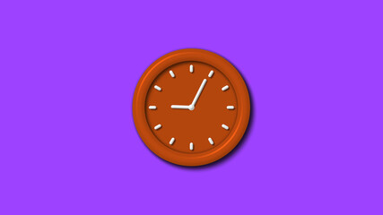Amazing brown color 3d wall clock on purple background,3d clock