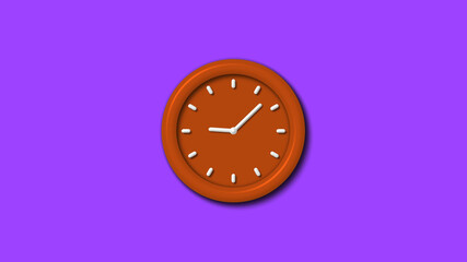 Amazing brown color 3d wall clock on purple background,3d clock