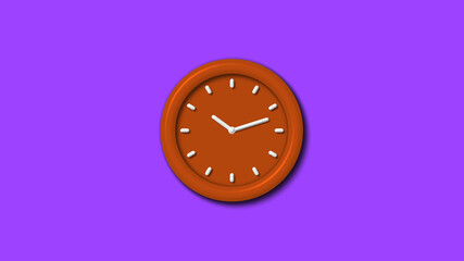 Amazing brown color 3d wall clock on purple background,3d clock