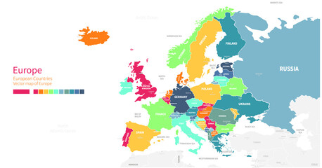 Colorful detailed vector map of the European country.