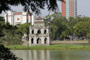 The Turtle Tower (Thap Rua) on Hoan Kiem Lake (Sword Lake) Hanoi, Vietnam