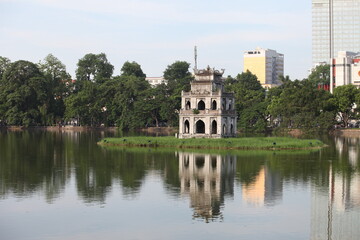 Fototapeta na wymiar The Turtle Tower (Thap Rua) on Hoan Kiem Lake (Sword Lake) Hanoi, Vietnam