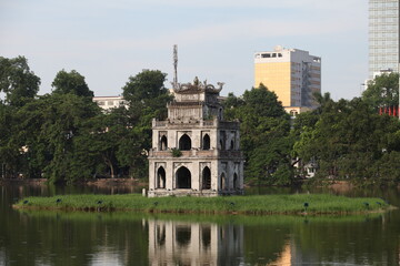 The Turtle Tower (Thap Rua) on Hoan Kiem Lake (Sword Lake) Hanoi, Vietnam