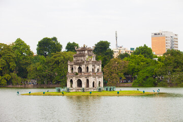 The Turtle Tower (Thap Rua) on Hoan Kiem Lake (Sword Lake) Hanoi, Vietnam