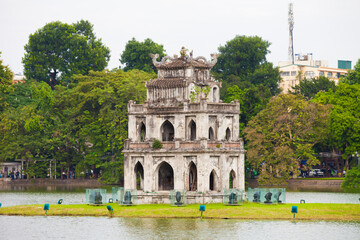 The Turtle Tower (Thap Rua) on Hoan Kiem Lake (Sword Lake) Hanoi, Vietnam