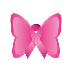 pink ribbon butterfly shaped, badge, breast cancer awareness