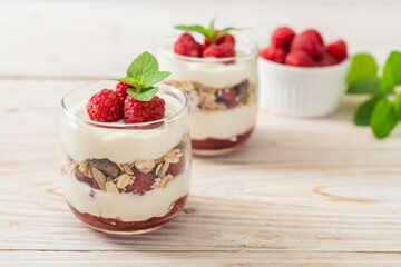 fresh raspberry and yogurt with granola
