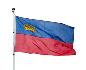 Flag of Liechtenstein waving. Isolated over white background