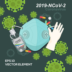 Illustration concept coronavirus prevention surgical mask and gloves vector