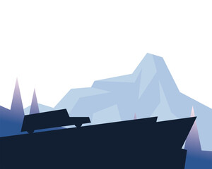Fototapeta na wymiar silhouette car on mountain in front of landscape vector design