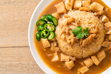 Chicken in brown sauce or gravy sauce with rice