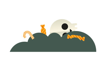Halloween skull with candies vector design