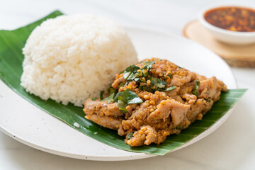 rice with grilled spicy pork and herb