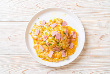 Creamy Omelet with Ham on Rice