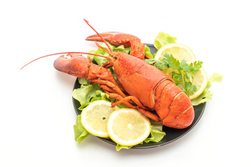 freshly boiled lobster with vegetable and lemon