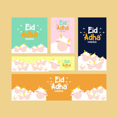 Fototapeta na wymiar Eid Al-Adha muslim festival of sacrifice banner or card template, vector illustration. Religious islamic holy holiday poster. Eid al-Adha Banner.Design for template.