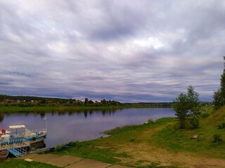 landscape with river  and clouds in summa