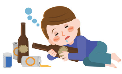 泥酔して眠る女性　イラスト