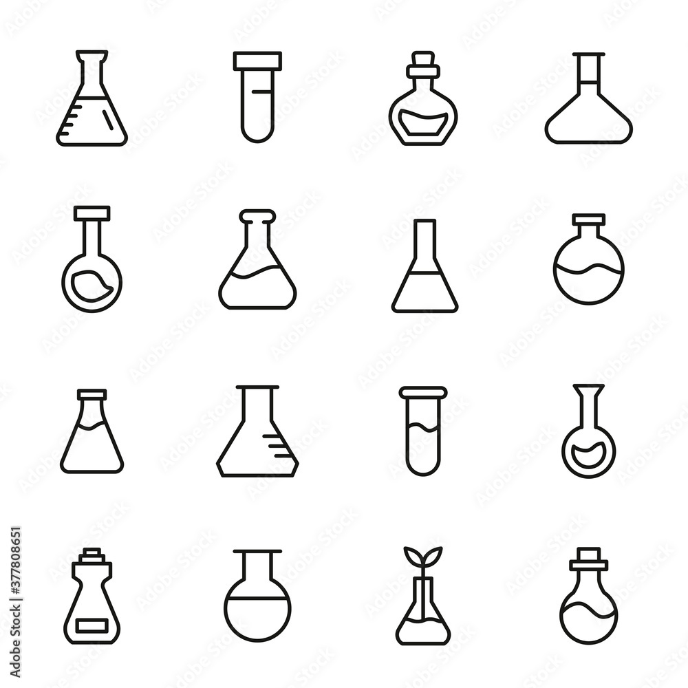 Aufkleber simple set of flask icons in trendy line style.