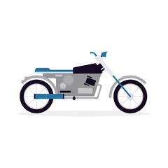 Cartoon icon of modern motorcycle or motorbike flat vector illustration isolated.