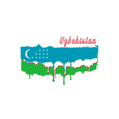 Painted Uzbekistan flag, Uzbekistan flag paint drips. Stock vector illustration isolated on white background