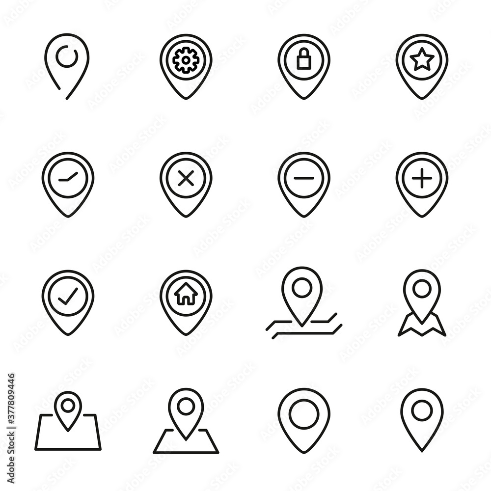 Poster simple set of map pin icons in trendy line style.