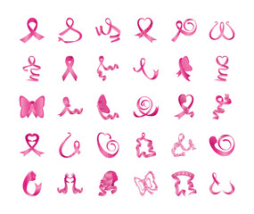 set of pink ribbons, breast cancer awareness
