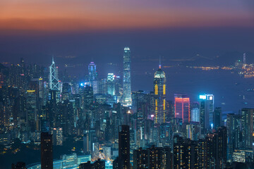 Skyline of Hong KOng city at dusk