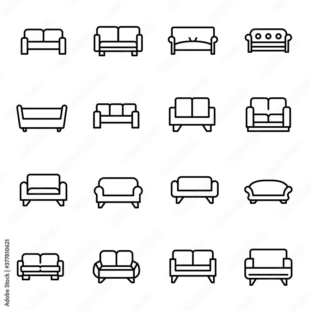 Poster simple set of sofa icons in trendy line style.