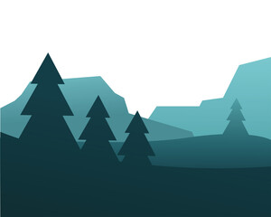 pine trees in front of mountain landscape vector design